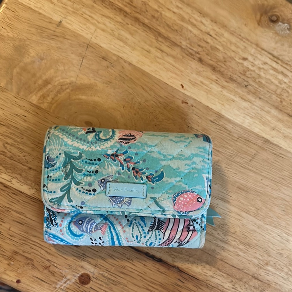 Vera Bradley Aqua and Pink Quilted Wallet